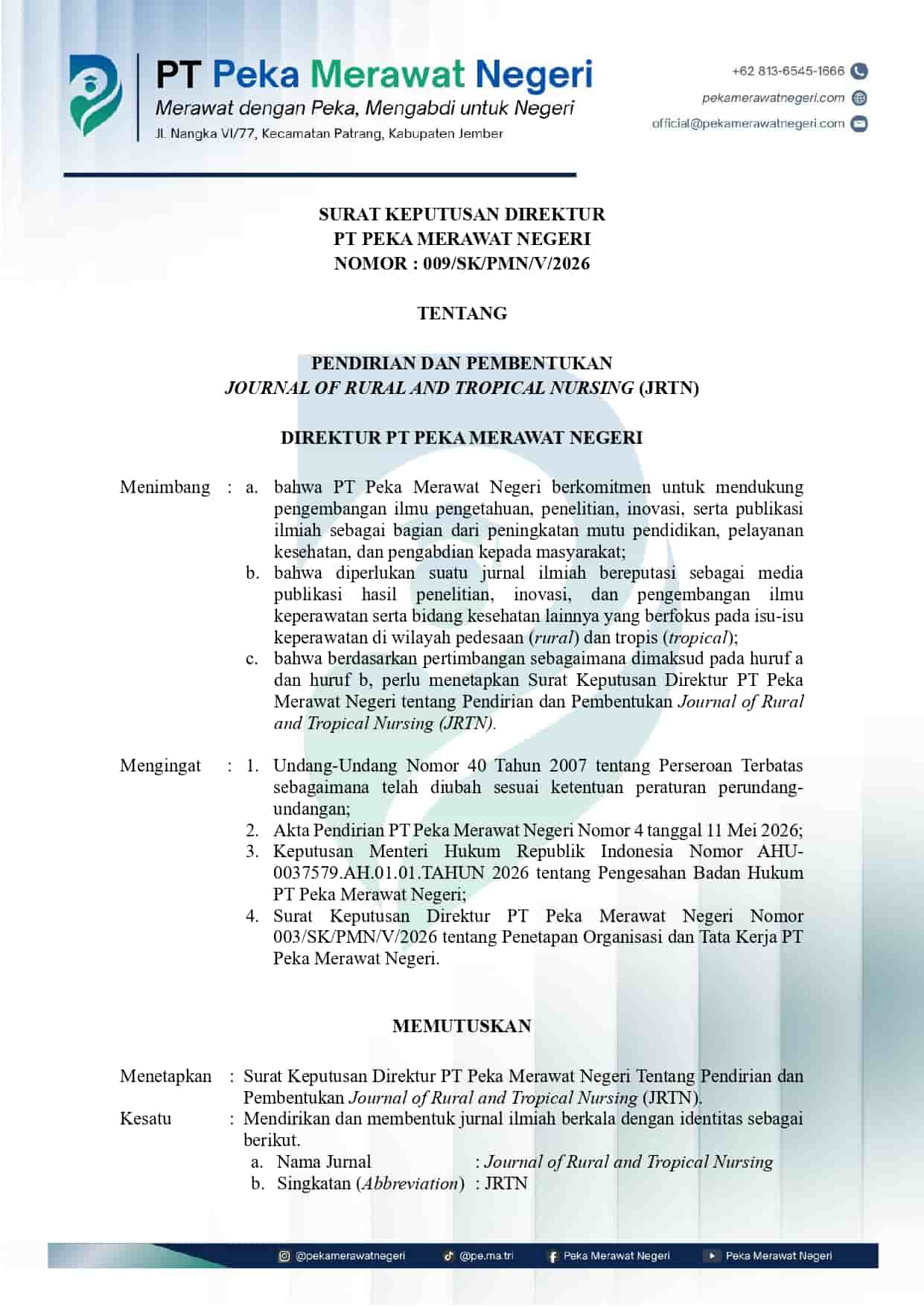 Preview of Official Establishment Decree, Page 1