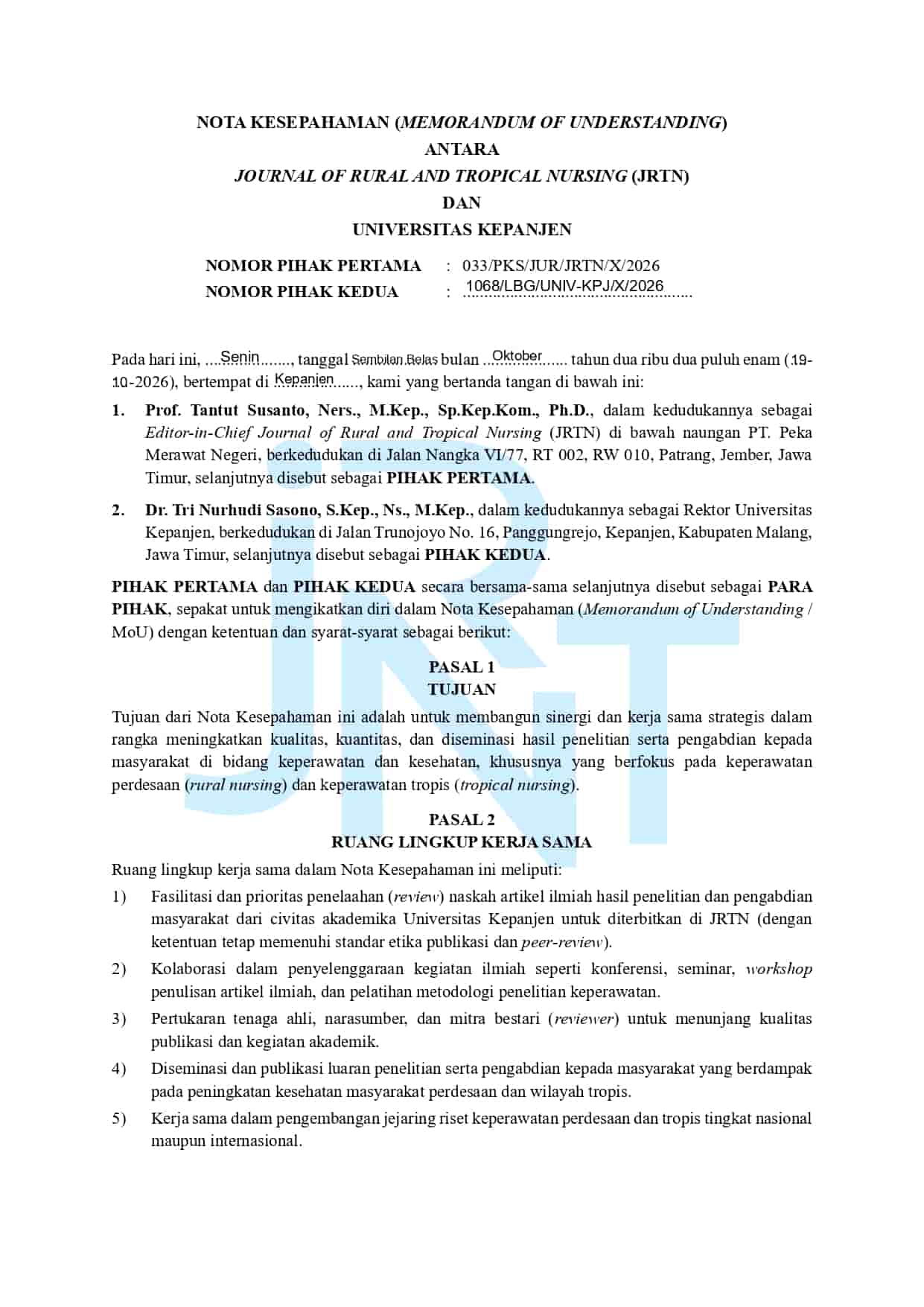 Preview of Official MoU with Universitas Kepanjen, Page 1